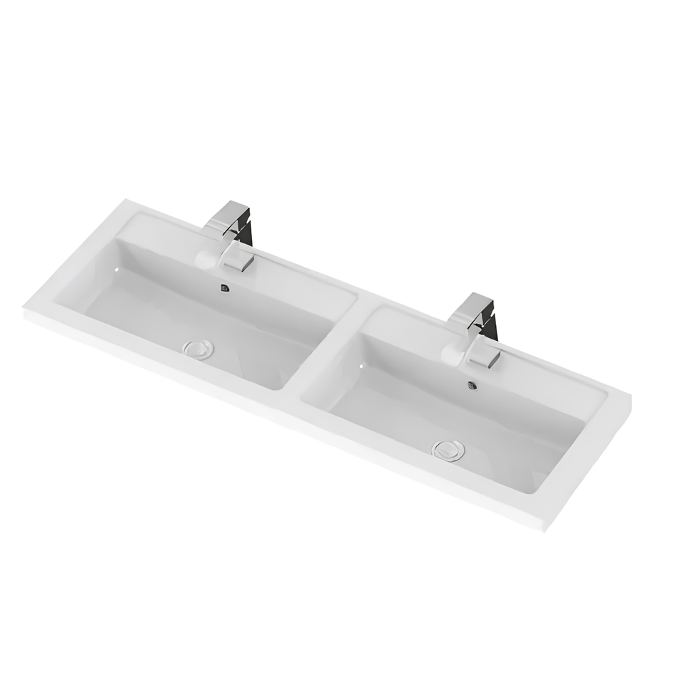 Hudson Reed Fusion Wall Hung Four Drawer 1200mm Vanity & Double Polymarble Basin (1 size, Bleached Oak)