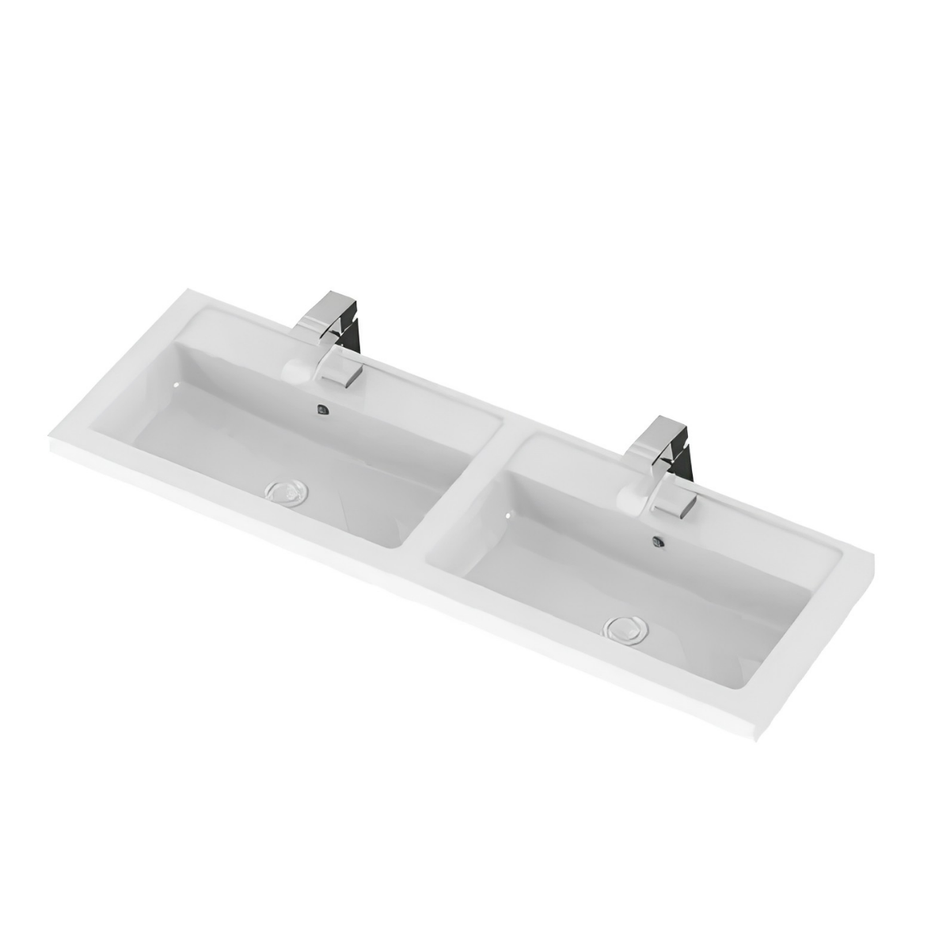 Hudson Reed Fusion Floor Standing Four Door 1200mm Vanity & Double Polymarble Basin (1 size, Bleached Oak)