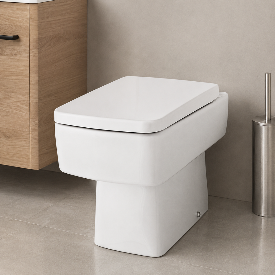 Hudson Reed Bliss Fusion Fitted Square Back to Wall Toilet Pan & Seat (White)