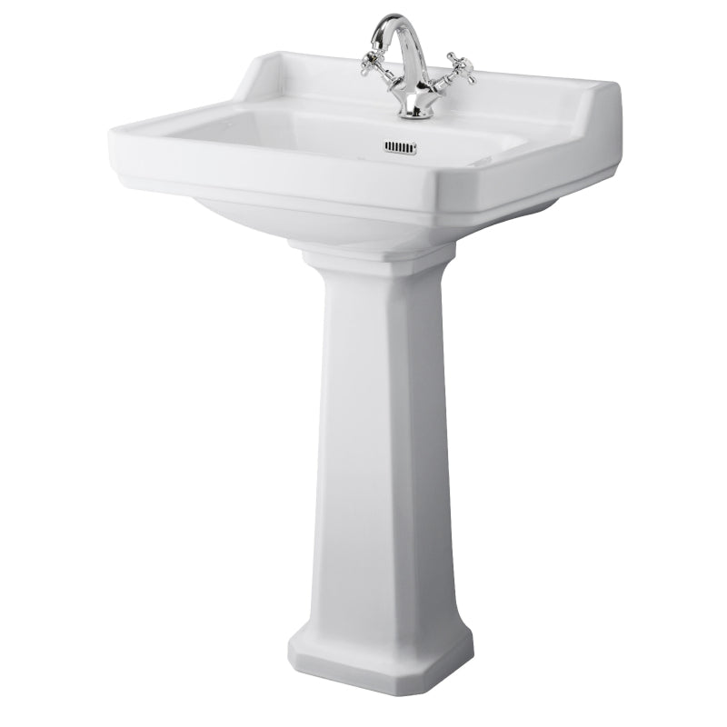 Hudson Reed Richmond Traditional 600mm 1 Tap Hole Basin & Pedestal (1 size, White) - Brand New Bathrooms