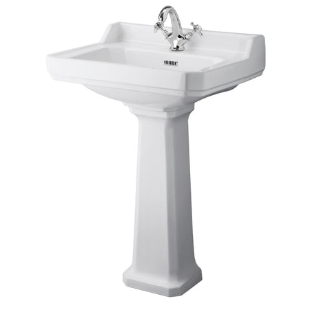 Hudson Reed Richmond Traditional 600mm 1 Tap Hole Basin & Pedestal (1 size, White) - Brand New Bathrooms