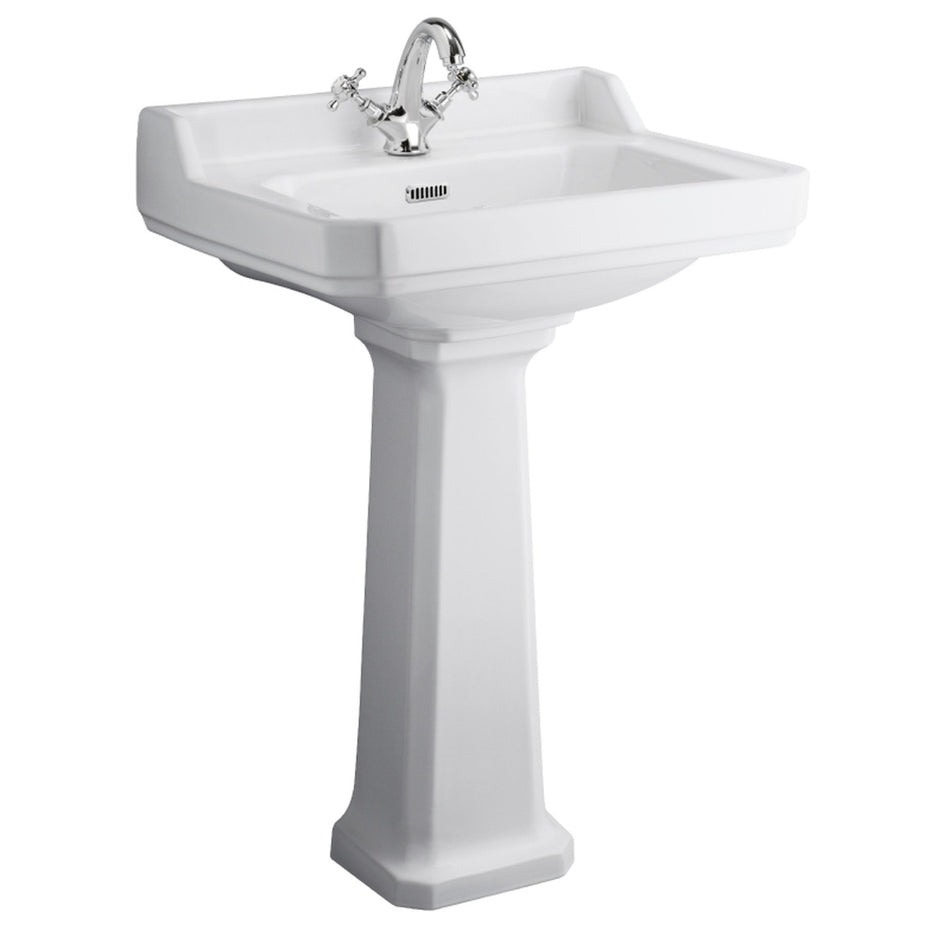 Old London Richmond Traditional 600mm 1 Tap Hole Basin & Pedestal (1 size, White)