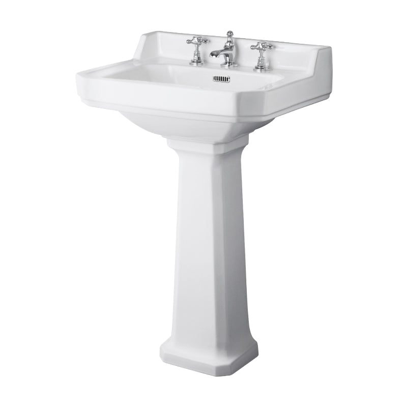 Hudson Reed Richmond 560mm 3 Tap Hole Basin & Pedestal (1 size, White) - Brand New Bathrooms