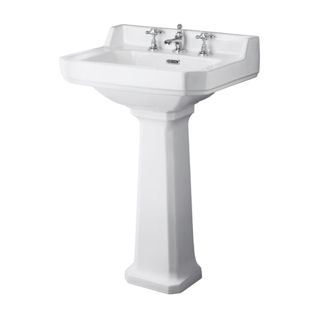 Hudson Reed Richmond 560mm 3 Tap Hole Basin & Pedestal (1 size, White) - Brand New Bathrooms
