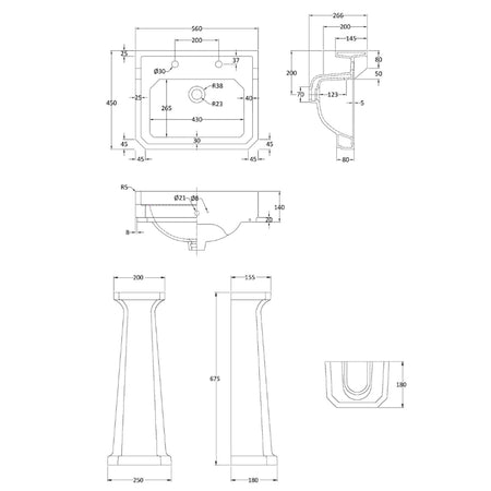 Nuie Carlton Basin & Pedestal (1 size, White) - Brand New Bathrooms
