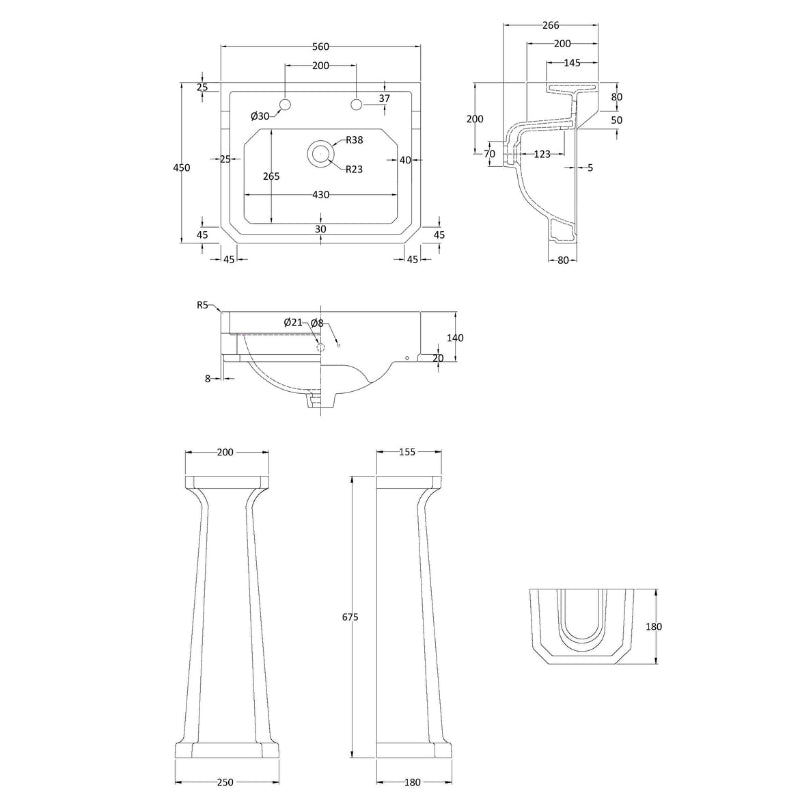 Nuie Carlton Basin & Pedestal (1 size, White) - Brand New Bathrooms