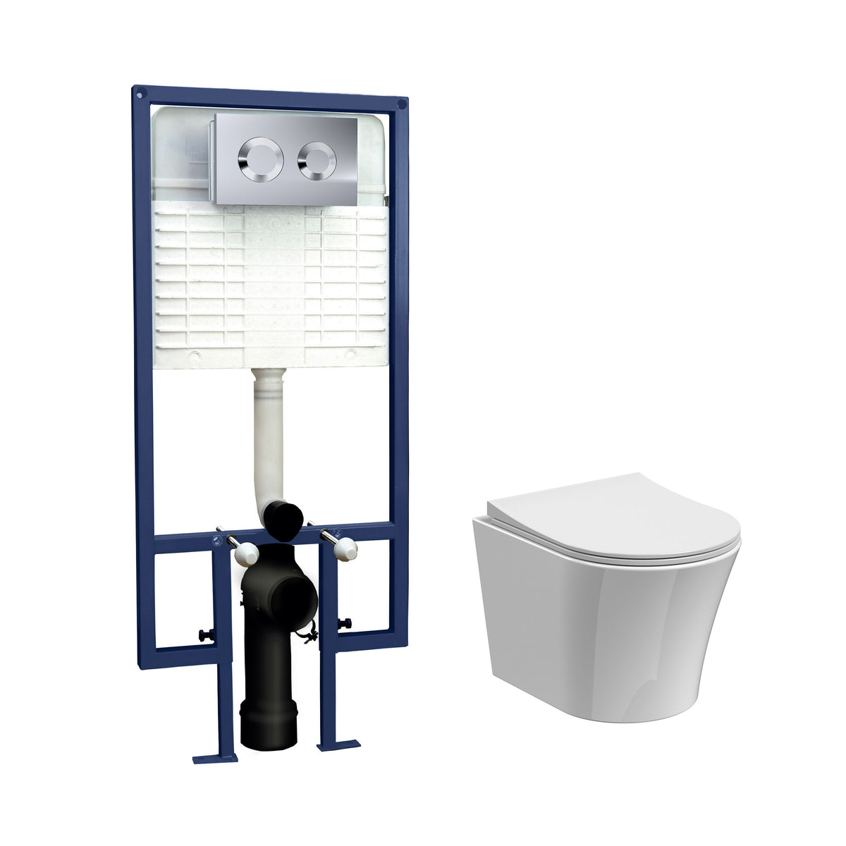 Nuie 5in1 Round Wall Hung Pan & Cistern (1 size, 4 colours) - Brand New Bathrooms
