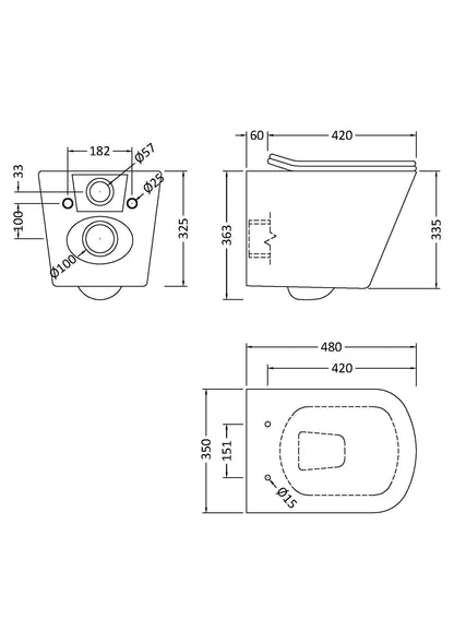 Nuie 5in1 Round Wall Hung Pan & Cistern (1 size, 4 colours) - Brand New Bathrooms