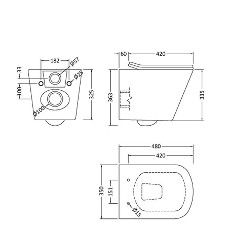 Nuie 5in1 Round Wall Hung Pan & Square Cistern(1 size, 4 colours) - Brand New Bathrooms