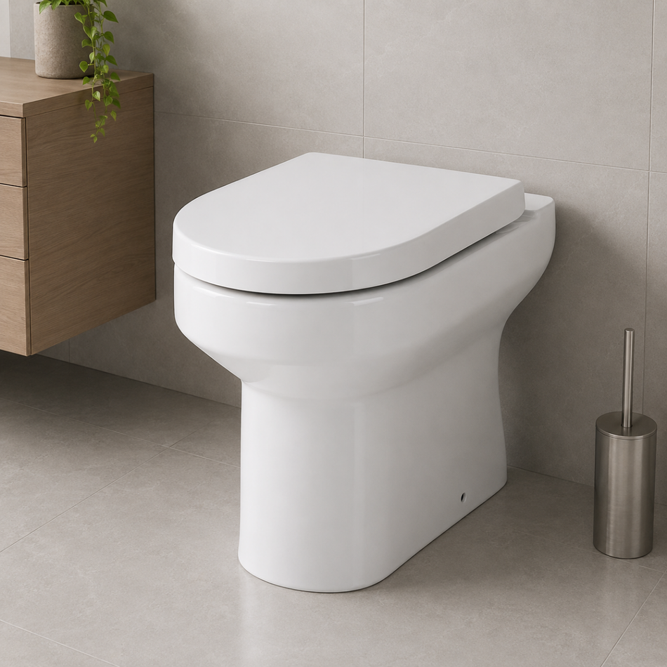 Hudson Reed Harmony Fusion Fitted Round Back to Wall Toilet Pan & Seat (White)