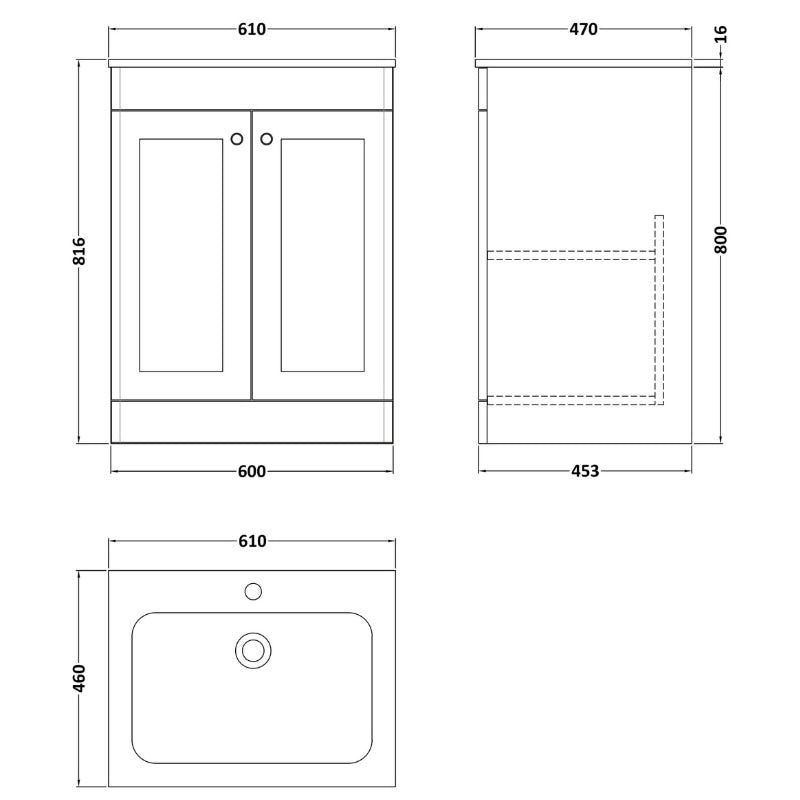 Nuie Classique Floor Standing Vanity Unit With 1 Tap Hole Stone Basin (2 sizes, White) - Brand New Bathrooms