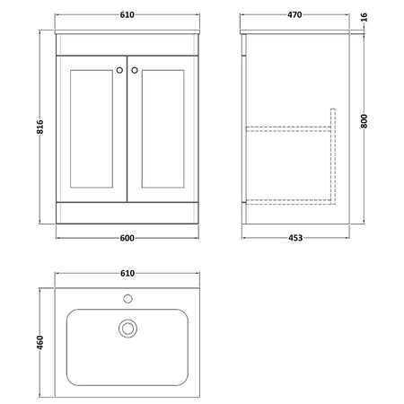 Nuie Classique Floor Standing Vanity Unit With 1 Tap Hole Stone Basin (2 sizes, White) - Brand New Bathrooms