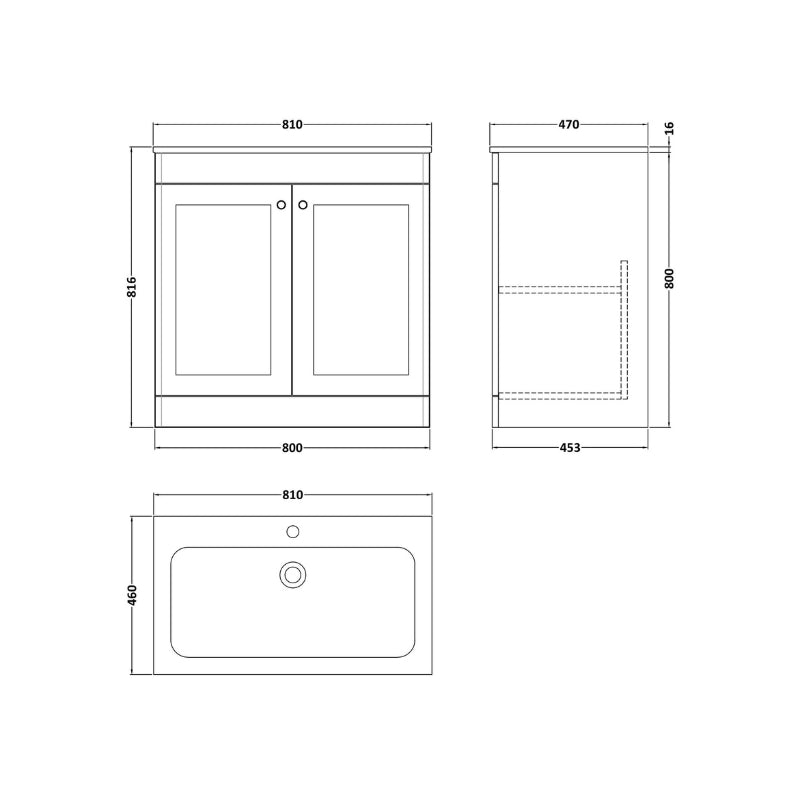 Nuie Classique Floor Standing Vanity Unit With 1 Tap Hole Stone Basin (2 sizes, White) - Brand New Bathrooms