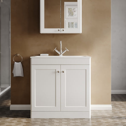 Nuie Classique Floor Standing Vanity Unit With 1 Tap Hole Stone Basin (2 sizes, White) - Brand New Bathrooms