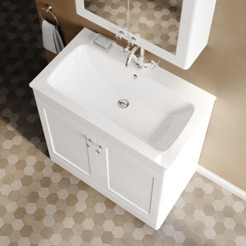 Nuie Classique Floor Standing Vanity Unit With 1 Tap Hole Stone Basin (2 sizes, White) - Brand New Bathrooms