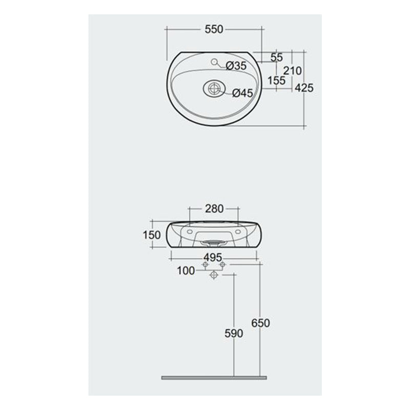 RAK Ceramics Cloud Wall Hung Basin with 1 Tap Hole (1 size, 3 colours) - Brand New Bathrooms
