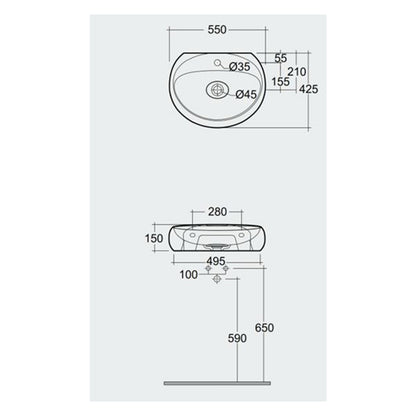 RAK Ceramics Cloud Wall Hung Basin with 1 Tap Hole (1 size, 3 colours) - Brand New Bathrooms