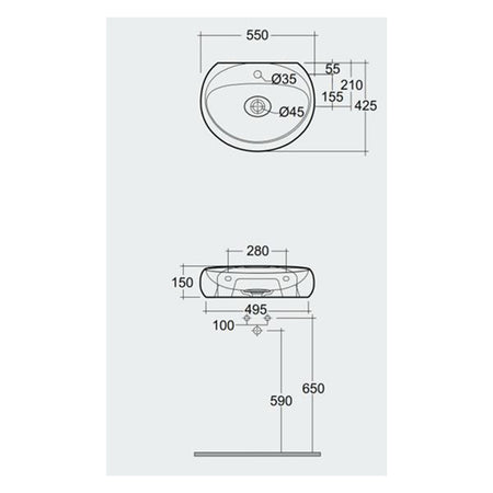 RAK Ceramics Cloud Wall Hung Basin with 1 Tap Hole (1 size, 3 colours) - Brand New Bathrooms
