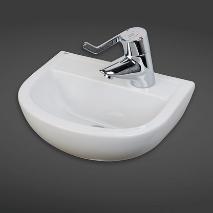 RAK Ceramics Compact Semi-Recessed Basin with 1 Tap Hole (1 size, White) - Brand New Bathrooms