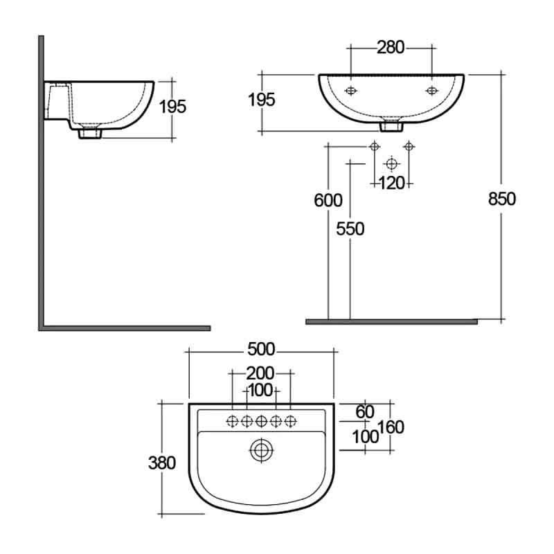 RAK Ceramics Compact Semi-Recessed Basin with 1 Tap Hole (1 size, White) - Brand New Bathrooms