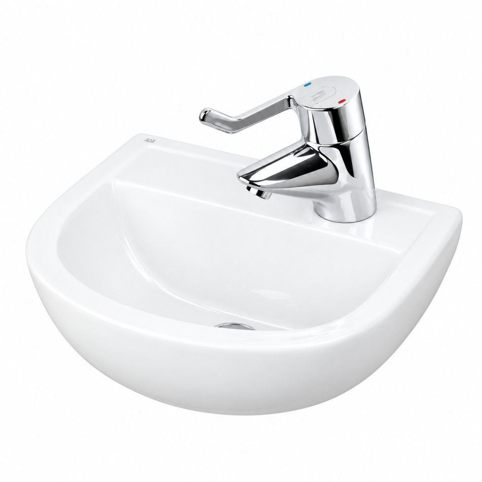 RAK Ceramics Compact Semi-Recessed Basin with 1 Tap Hole (1 size, White)