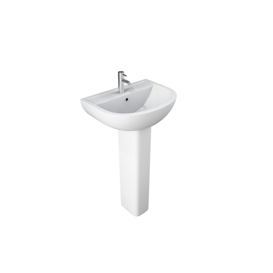 RAK Ceramics Compact Pedestal Basin - 1 Tap Hole (2 sizes, White) BASIN ONLY