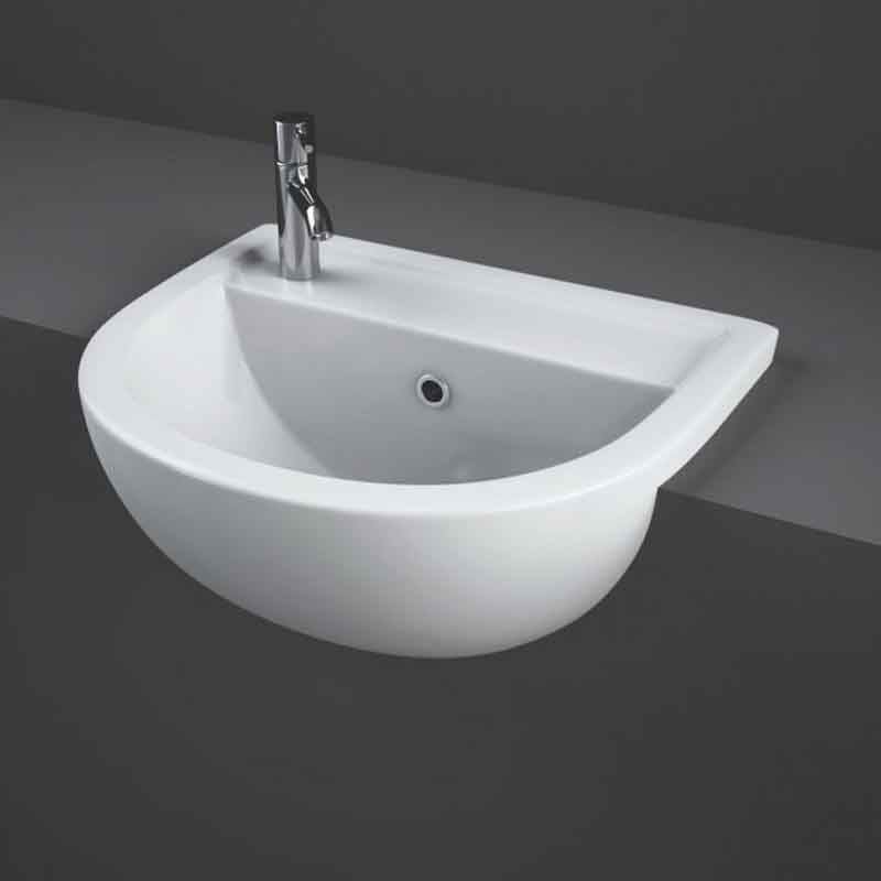RAK Ceramics Compact Semi Recessed Basin - 1 Tap Hole (1 size, White) - Brand New Bathrooms