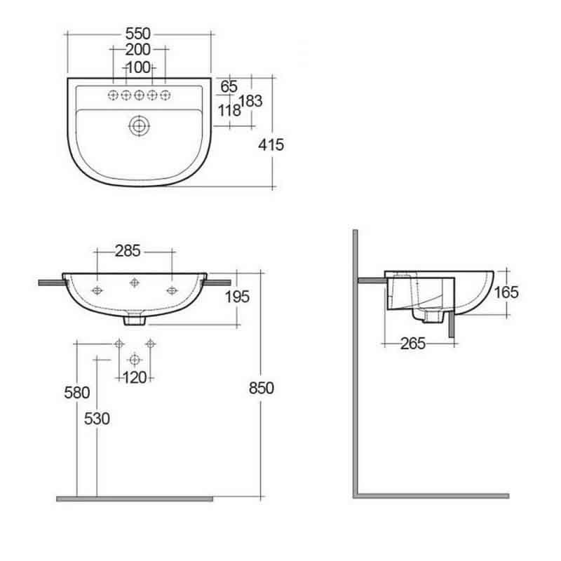 RAK Ceramics Compact 550mm Semi Recessed Basin - 1 Tap Hole (1 size, White) - Brand New Bathrooms