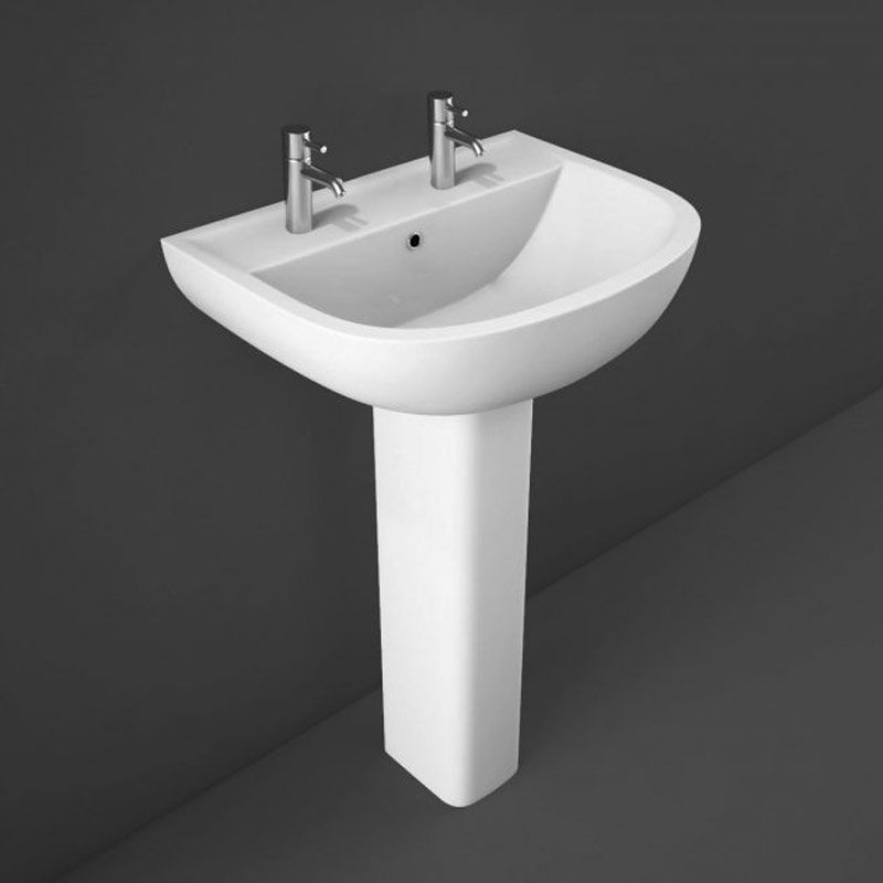 RAK Ceramics Compact Pedestal Basin with 2 Tap Holes (2 sizes, White) BASIN ONLY - Brand New Bathrooms