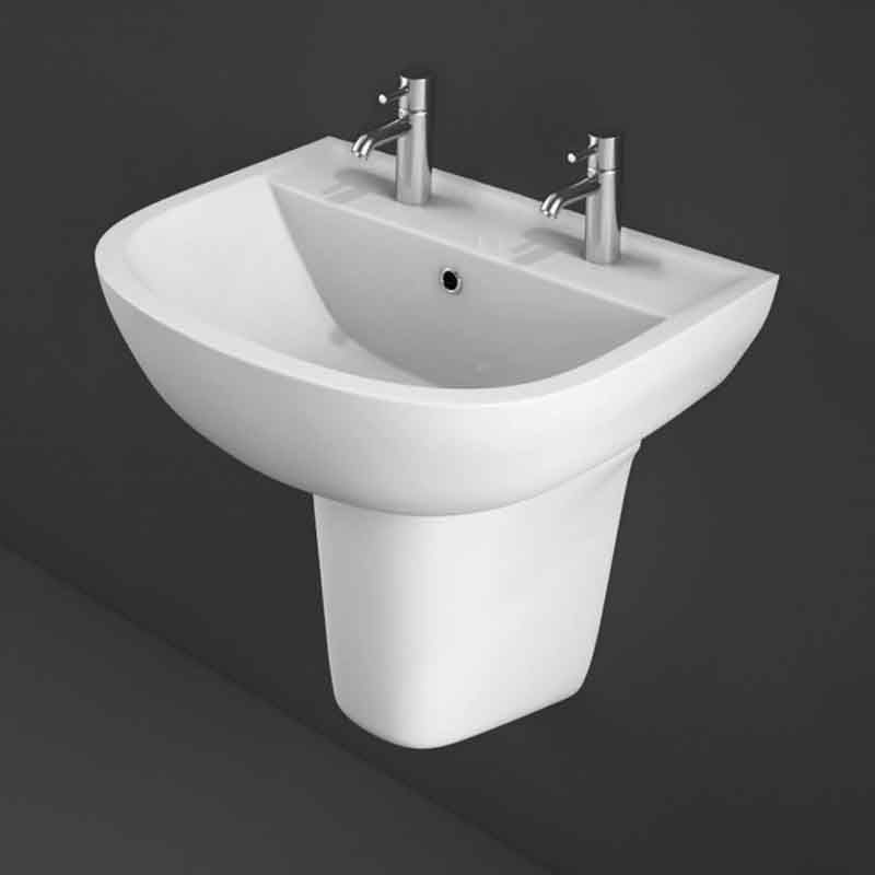 RAK Ceramics Compact Pedestal Basin with 2 Tap Holes (2 sizes, White) BASIN ONLY - Brand New Bathrooms
