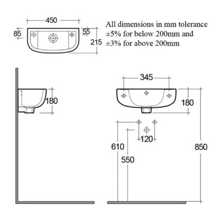 RAK Ceramics Compact 215mm Cloakroom Basin (1 size, 3 styles, White) - Brand New Bathrooms