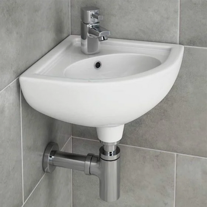 RAK Ceramics Compact Corner Basin (1 size, 2 styles, White) - Brand New Bathrooms