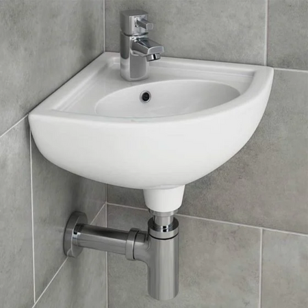RAK Ceramics Compact Corner Basin (1 size, 2 styles, White) - Brand New Bathrooms