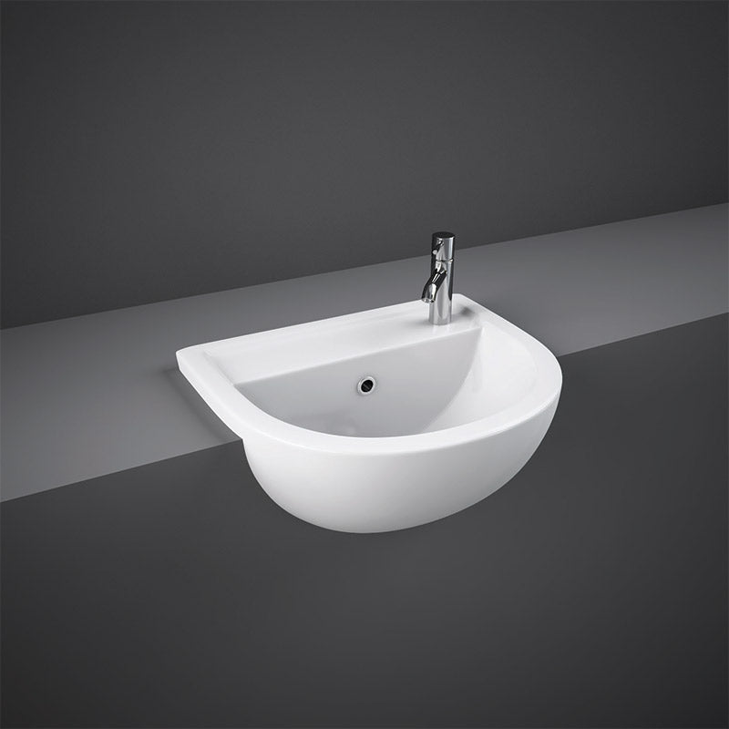 RAK Ceramics Compact 550mm Semi Recessed Basin - 1 Tap Hole (1 size, White) - Brand New Bathrooms