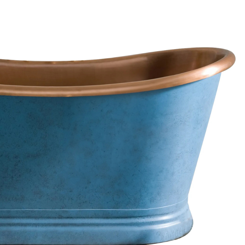 Coppersmith Creations Slanted Cascading Base Copper Bathtub (1 size, Verdigris Blue Patina Exterior) - Brand New Bathrooms