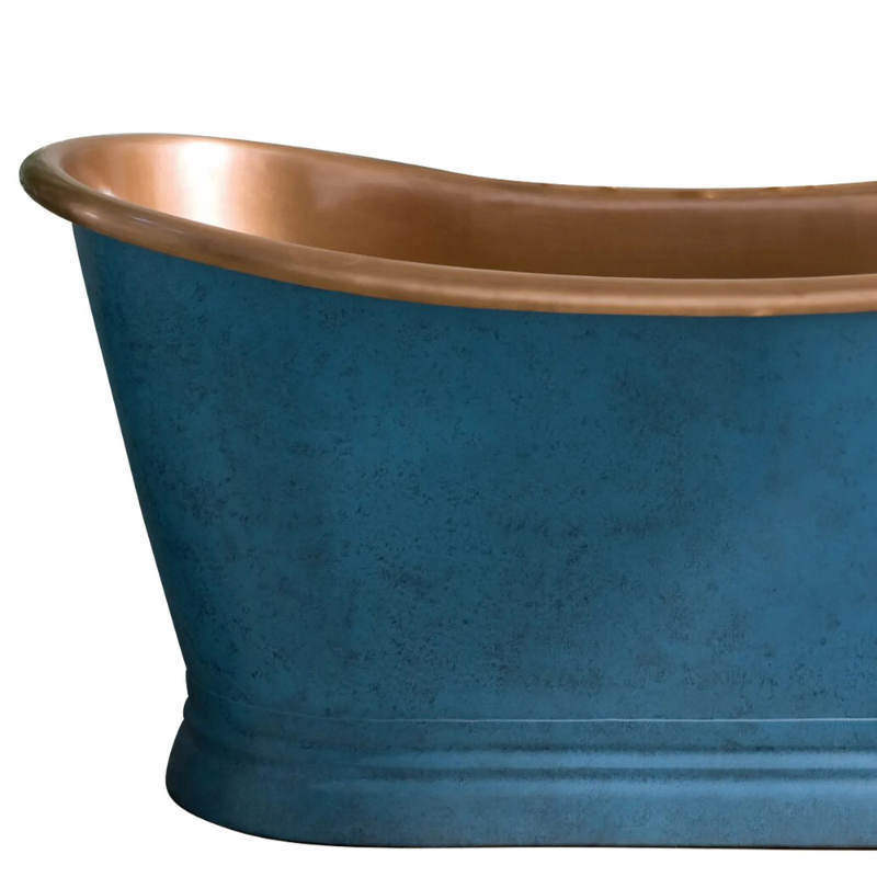 Coppersmith Creations Slanted Cascading Base Copper Bathtub (1 size, Verdigris Blue Patina Exterior) - Brand New Bathrooms