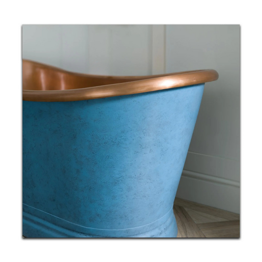 Coppersmith Creations Slanted Cascading Base Copper Bathtub (1 size, Verdigris Blue Patina Exterior) - Brand New Bathrooms
