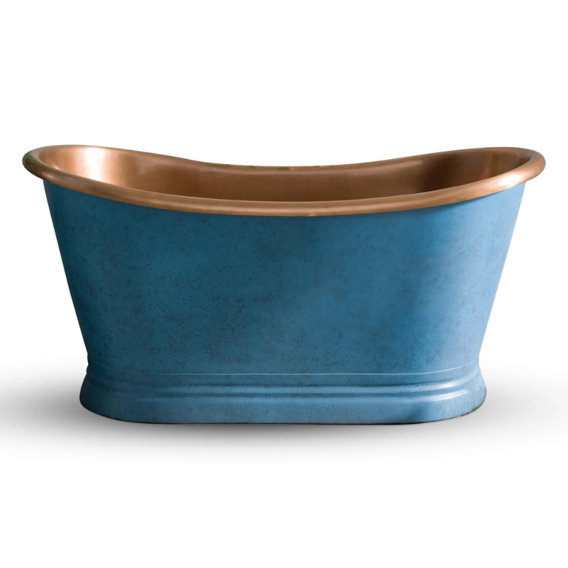 Coppersmith Creations Slanted Cascading Base Copper Bathtub (1 size, Verdigris Blue Patina Exterior) - Brand New Bathrooms