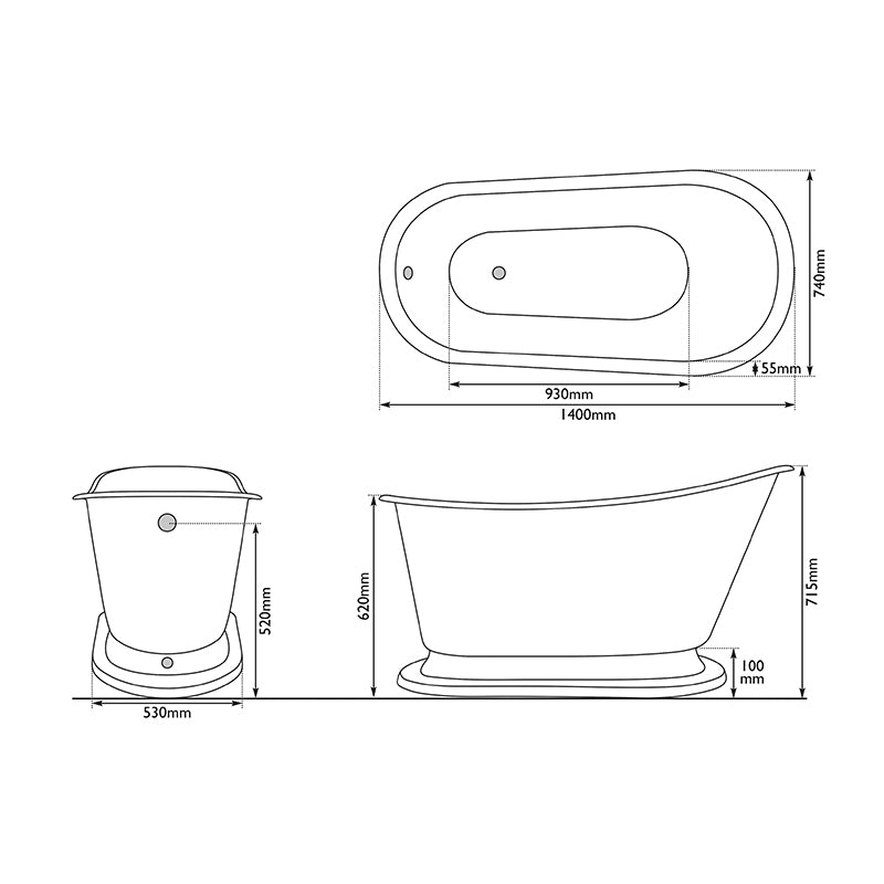 Hurlingham Cameo Single Ended Cast Iron Slipper Bathtub (1 size, any colour) - Brand New Bathrooms
