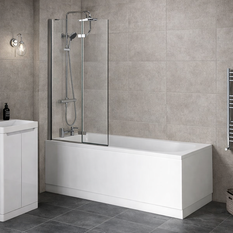 Brand New Bathrooms 2 Piece Hinged Folding Bath Screen (1 size, 2 colours) - Brand New Bathrooms