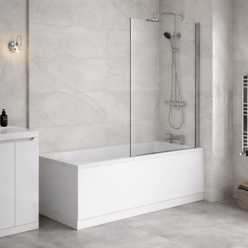 Brand New Bathrooms 2 Piece Hinged Folding Bath Screen (1 size, 2 colours) - Brand New Bathrooms