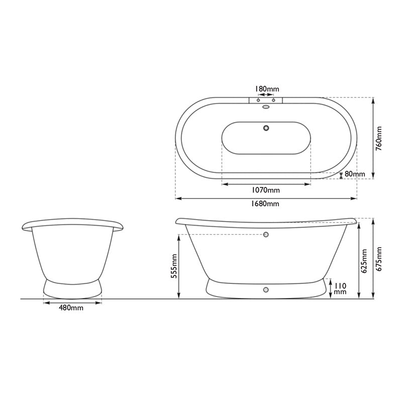Hurlingham Chaucer Double Ended Cast Iron Bathtub (1 size, any colour) - Brand New Bathrooms