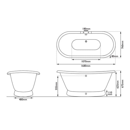Hurlingham Chaucer Double Ended Cast Iron Bathtub (1 size, any colour) - Brand New Bathrooms