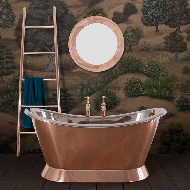 Hurlingham Copper Bateau Small Double Ended Slipper Bathtub (1 size, Copper Exterior, Nickel Interior) - Brand New Bathrooms