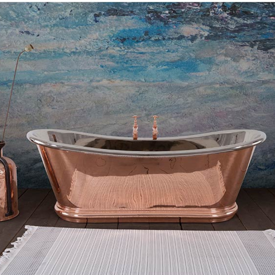 Hurlingham Bulle Reserve Large Double Ended Copper Bathtub (1 size, Copper Exterior, Nickel Interior) Various Finishes Available