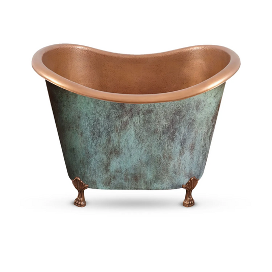 Coppersmith Creations Clawfoot Hammered Copper Double Slipper 48" Soaking Tub (1 size, Blue-Green Patina Exterior) - Brand New Bathrooms