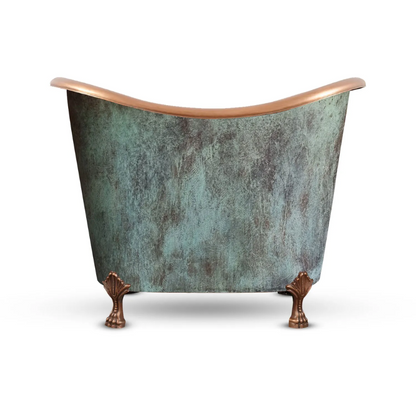 Coppersmith Creations Clawfoot Hammered Copper Double Slipper 48" Soaking Tub (1 size, Blue-Green Patina Exterior) - Brand New Bathrooms