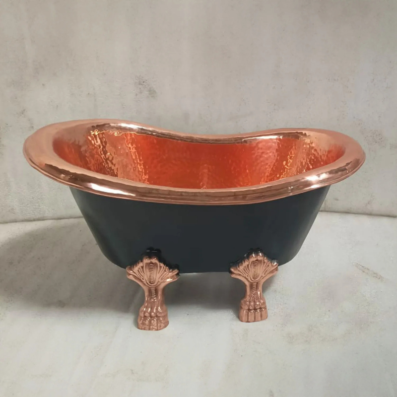Coppersmith Creations Hammered Clawfoot Copper Baby Tub Style Basin (1 size, Polished Copper Interior, Black Exterior) - Brand New Bathrooms