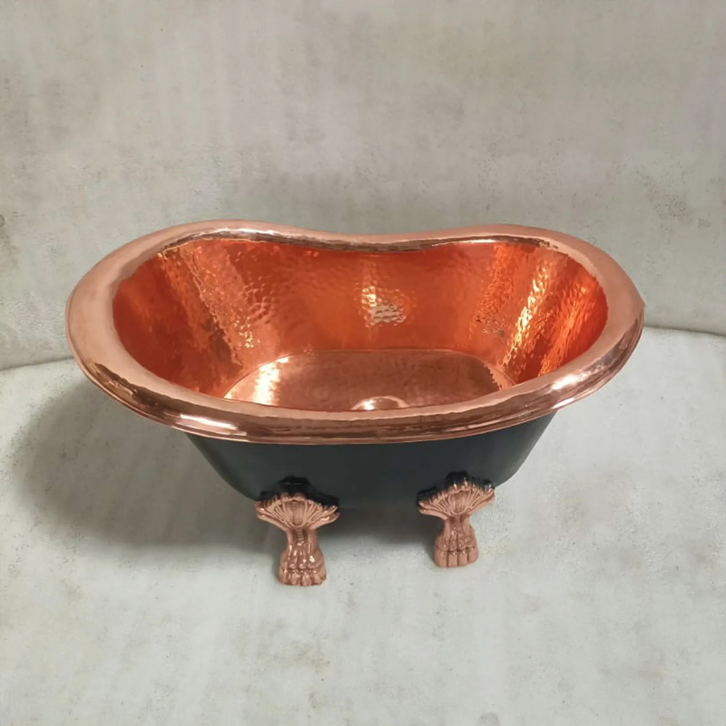 Coppersmith Creations Hammered Clawfoot Copper Baby Tub Style Basin (1 size, Polished Copper Interior, Black Exterior) - Brand New Bathrooms