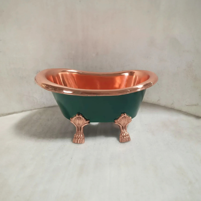 Coppersmith Creations Clawfoot Copper Baby Tub Style Basin (1 size, Polished Copper Interior, Blue/Green Exterior) - Brand New Bathrooms